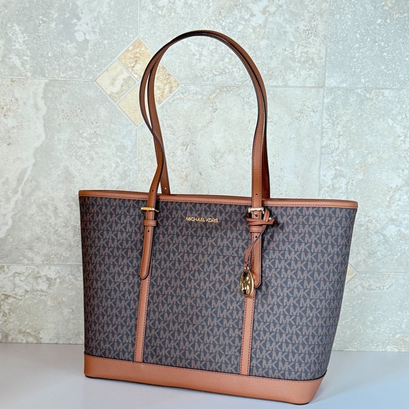 Michael Kors Jet Set Travel Large Shoulder Tote Bag MK Brown - Picture 4 of 14